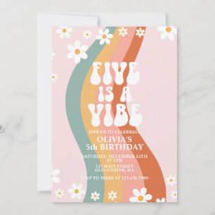 Convite Groovy Five é um Vibe margarida arco-íris 5º anive