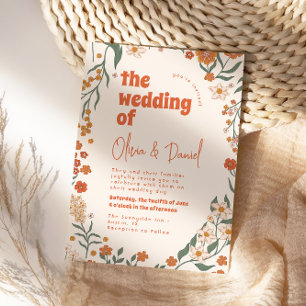 Convite Groovy Floral Vintage Retro Wedding