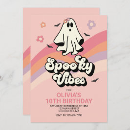 Convite groovy Ghost retro Halloween Aniversário