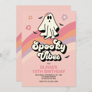 Convite groovy Ghost retro Halloween Aniversário