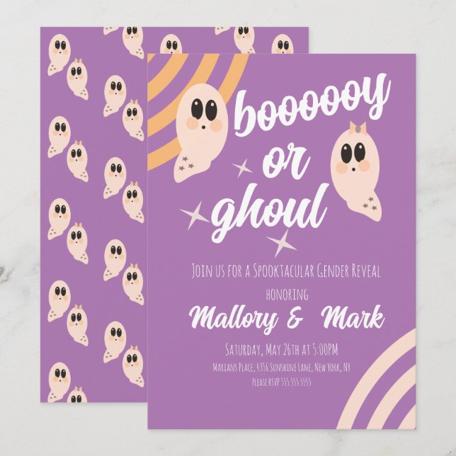 Convite Groovy Ghost Retro Halloween Revelação de Gênero  (Frente/Verso)