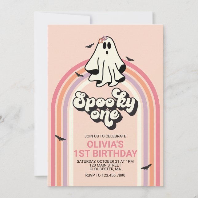Convite Groovy Ghost retro Halloween Spooky Um Aniversário (Frente)