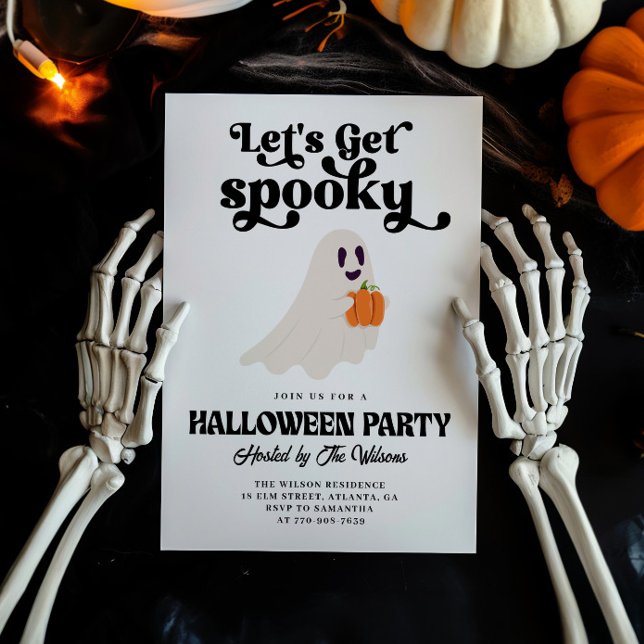 Convite Groovy Ghost Vamos Ficar Assustadores no Halloween (Criador carregado)