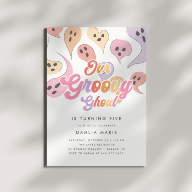 Convite Groovy Ghoul Spooky Girls Halloween Aniversário (Criador carregado)