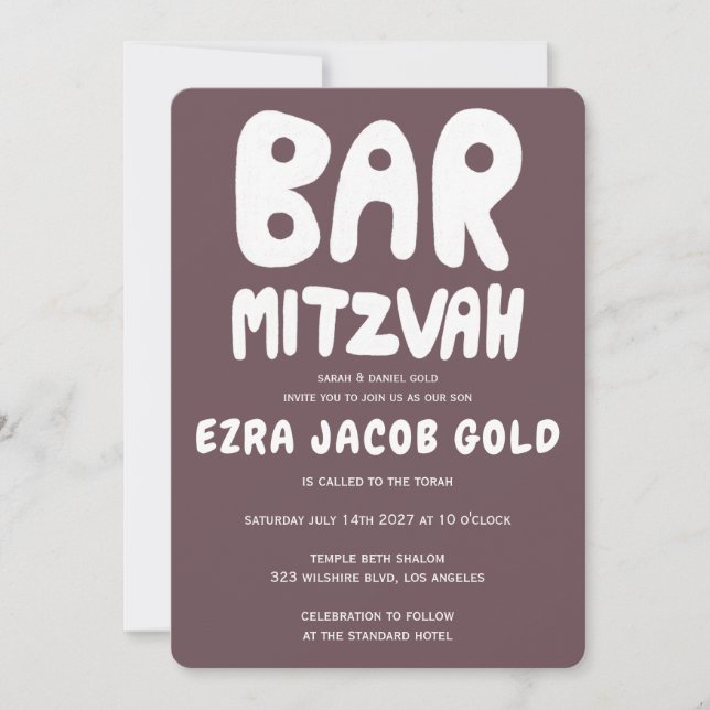 Convite Groovy Handlettering Bar Personalizado Mitzvah Bur (Frente)