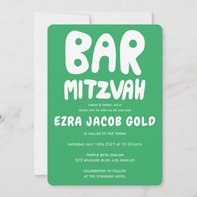 Convite Groovy Handlettering Bar Personalizado Mitzvah Gre (Frente)
