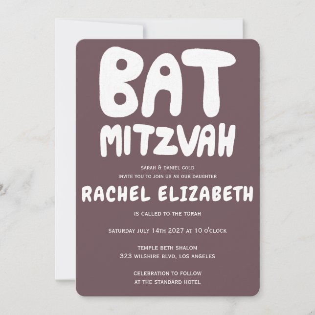 Convite Groovy Handlettering Personalizado Bat Mitzvah Rox (Frente)