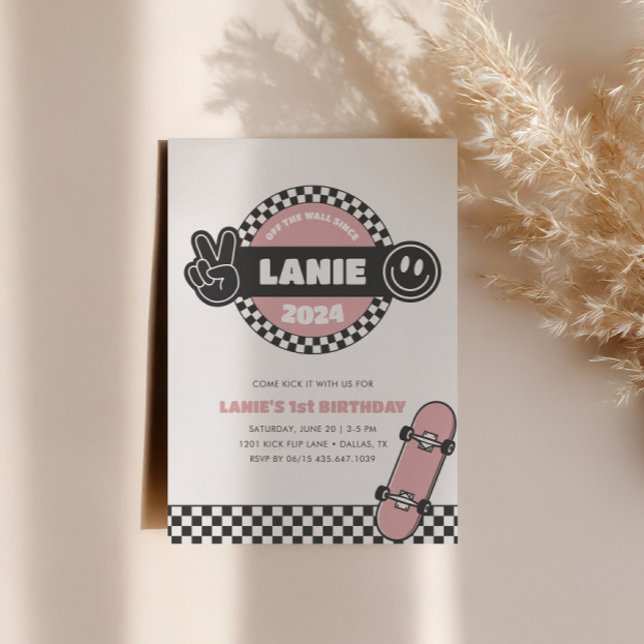 Convite Groovy Hippie Birthday, skate controlado por menin (Criador carregado)