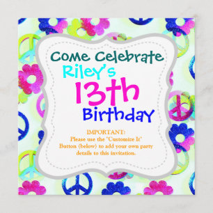 Convite Groovy Hippie Sina Paz Flor Power Sparkle Pat