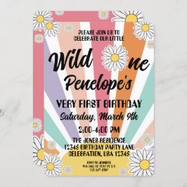 Convite Groovy Hippy Sun & Daisy primeiro aniversario