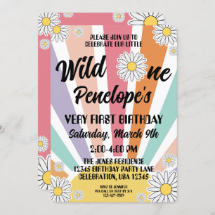 Convite Groovy Hippy Sun & Daisy primeiro aniversario