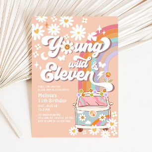 Convite Groovy Jovem Selvagem e Onze Aniversário de 11 ano