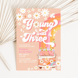 Convite Groovy Jovem Selvagem e Três Daisy Aniversário de