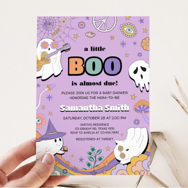 Convite Groovy Little Boo Chá de fraldas (Hippie Little Boo Baby Shower Invitation )