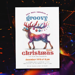 Convite Groovy Little Disco Reindeer Festa de Natal Engraç