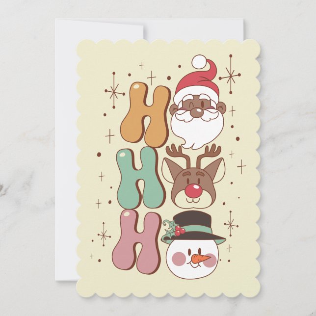 Convite groovy natal papais noeis pretos renas snowman ho  (Frente)