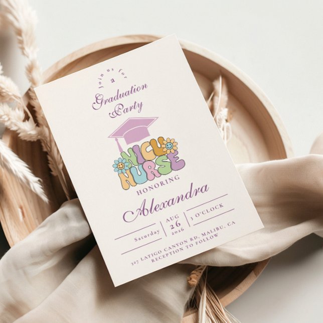 Convite Groovy NICU Nurse Graduation Party (Criador carregado)