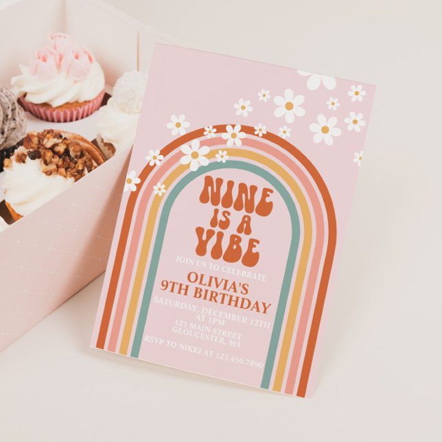 Convite Groovy Nine é um arco-íris de margarida Vibe 9º an (Criador carregado)