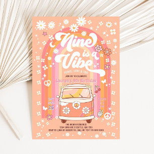 Convite Groovy Nine é um Ônibus Vibe Van de 9º Aniversário