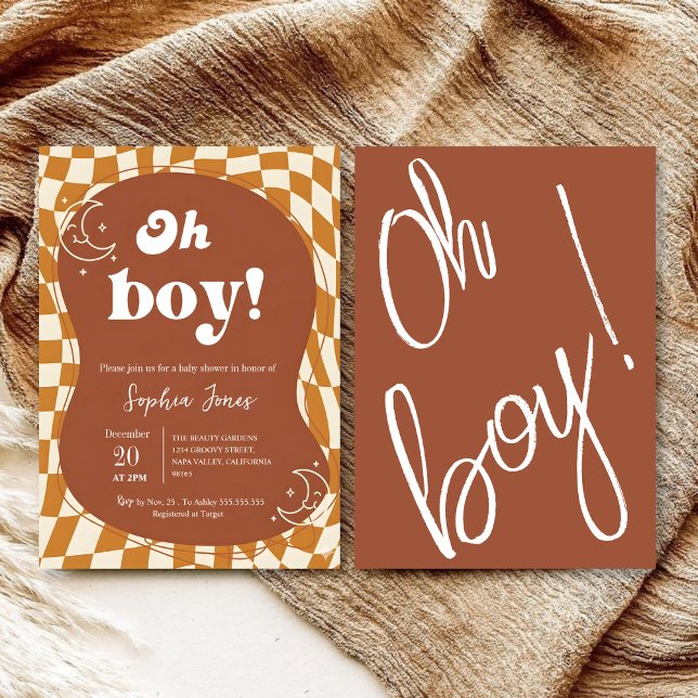 Convite Groovy "Oh Boy!" Baby Shower Invitation  (Criador carregado)