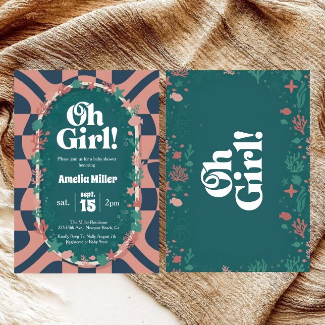 Convite Groovy Oh Girl! Under the Sea Retro Baby Shower (Criador carregado)
