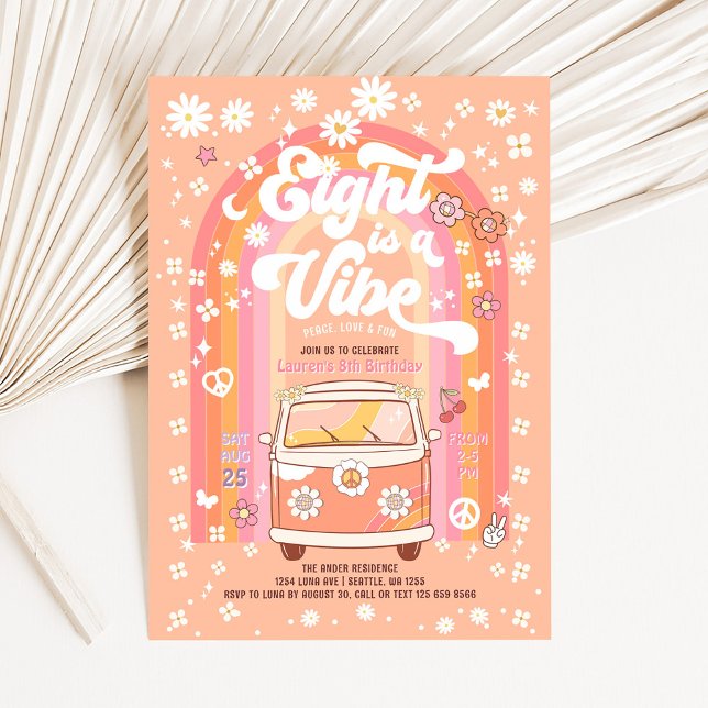 Convite Groovy Oito é um Vibe Van Bus 8º aniversário (Criador carregado)