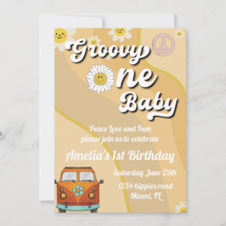 Convite Groovy One Baby Birthday convite, primeiro anivers