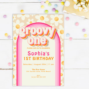 Convite Groovy One Boho Daisy Rainbow Primeiro Aniversário