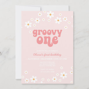 Convite Groovy One daisy boho floral primeiro aniversário