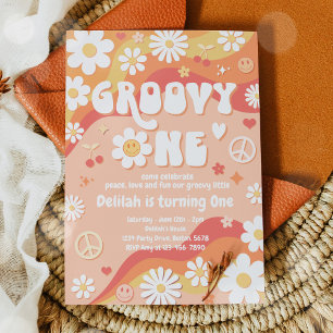 Convite Groovy One Daisy Floral Anos 70 Paz Hippie Anivers