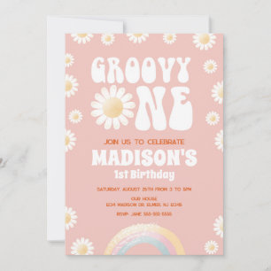 Convite Groovy One Daisy Rainbow Anos 70 Retrô 1º Aniversá