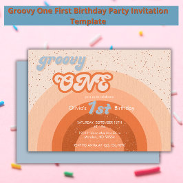 Convite Groovy One First Birthday Girly Retro Party