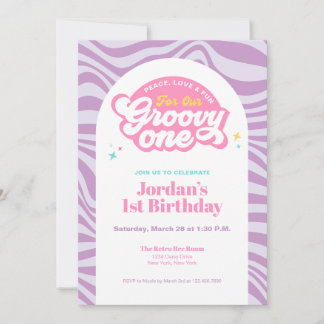 Convite Groovy One - First Birthday Retro Boho Invitation 