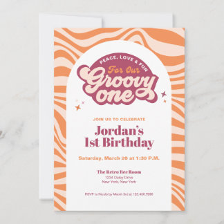 Convite Groovy One - First Birthday Retro Boho Invitation 