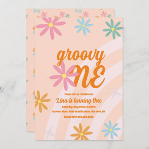 Convite Groovy One Floral First Birthday Retro Party