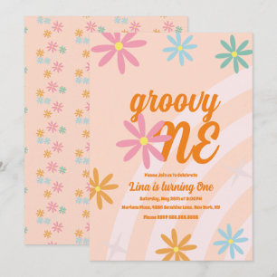 Convite Groovy One Floral Primeiro Aniversário Festa Retro