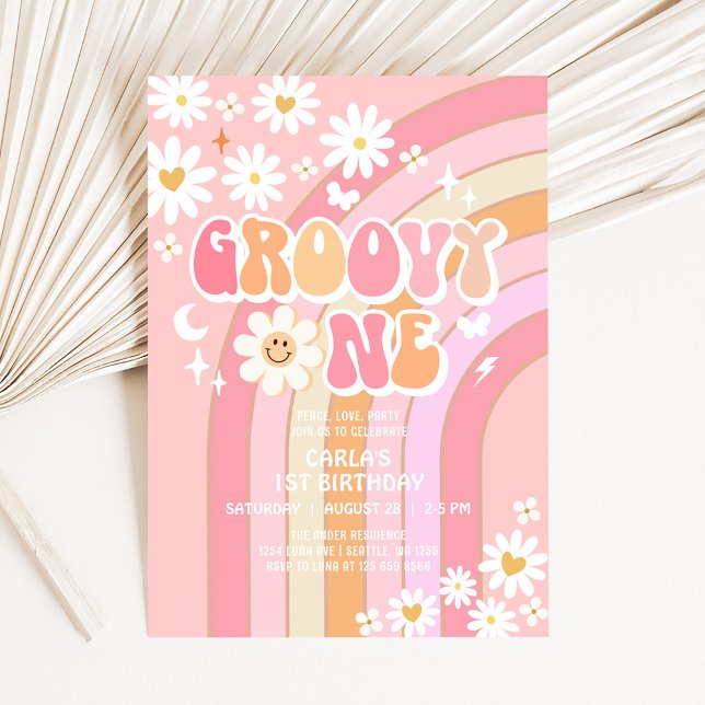 Convite Groovy ONE Hippie 70's Retro primeiro aniversario (Criador carregado)