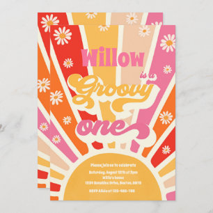 Convite Groovy One Hippie primeiro aniversario Sunshine Da