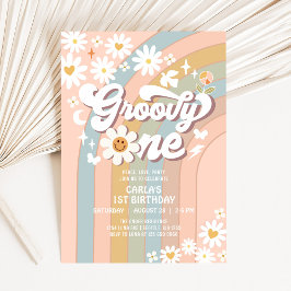 Convite Groovy ONE Margarida Hippie 70's Retrô 1º Aniversá