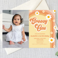 Groovy One Orange Retro Daisy Party - primeiro ani