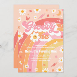 Convite Groovy One Peace Love Party - Festa de aniversário