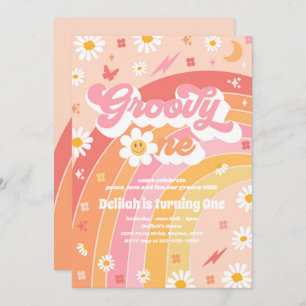 Convite Groovy One Peace Love Party - Festa de aniversário