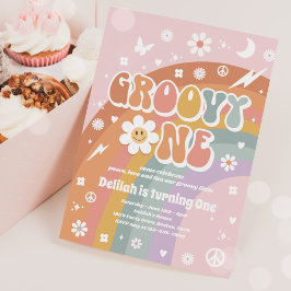 Convite Groovy One Peace Love Party - Festa de aniversário