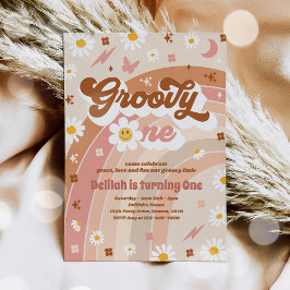 Convite Groovy One Peace Love Party - Festa de aniversário