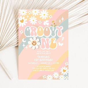 Convite Groovy ONE Primeiro Aniversário Pastel Groovy