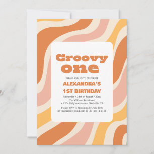Convite Groovy one primeiro aniversario Retro Colorido