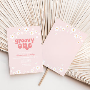 Convite Groovy One Retro daisy boho floral primeiro aniver
