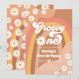 Convite Groovy One Retro Daisy Boho Hippie Primeiro Aniver