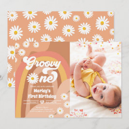 Convite Groovy One Retro Daisy Boho Hippie Primeiro Aniver