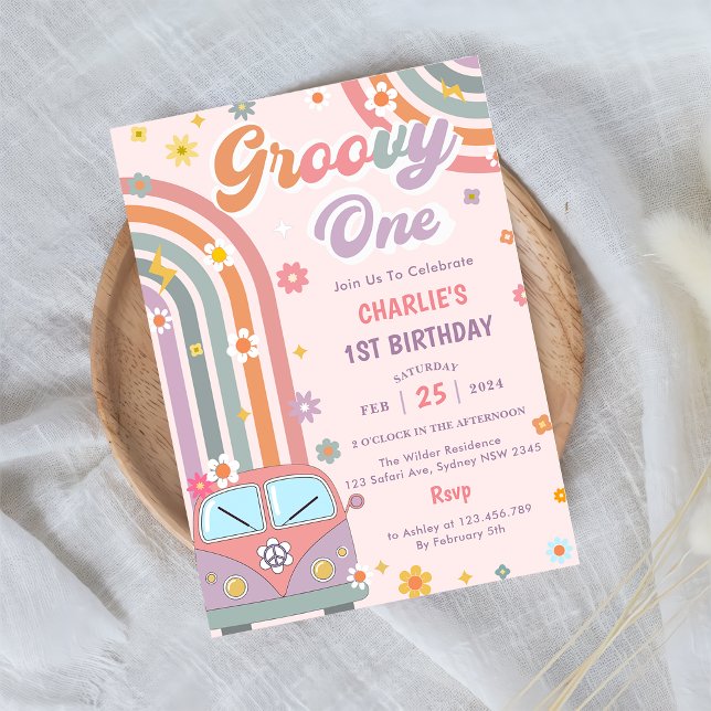 Convite Groovy One Retro Daisy Party - primeiro aniversari (Criador carregado)